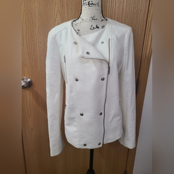 Banana Republic White Tweed Zipper Moto Jacket Blazer - Picture 6 of 7